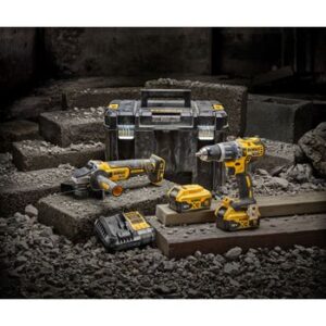 Kit 2 outils XR 18V 5Ah Li-Ion Brushless Dewalt : perceuse-visseuse compacte et meuleuse 125mm
