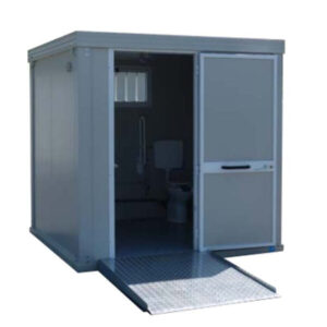 Bloc sanitaire PMR neuf avec WC et lavabo PMR, dimensions adaptées aux normes PMR